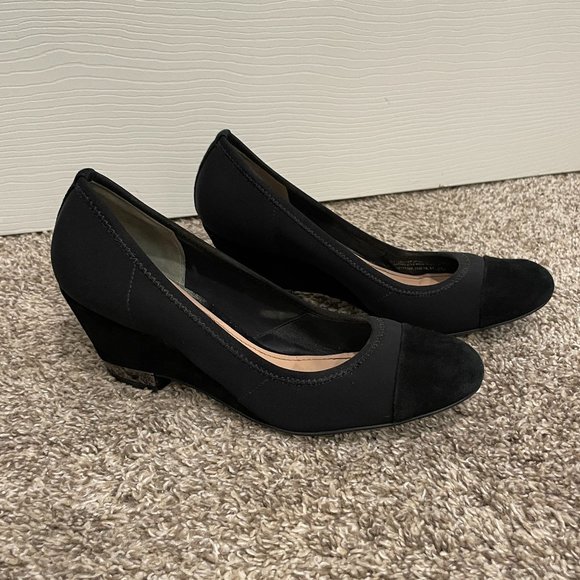 Tory Burch Cadence Black Suede Heel Stretch Wedges Size 8 - Picture 2 of 7